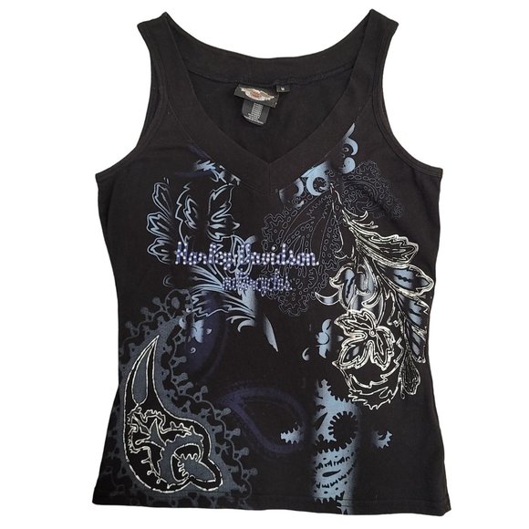 Harley Davidson motorcycles black studded tank top size medium - Picture 1 of 4